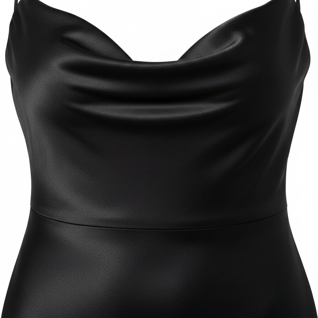 Satin Cowl Neck Midi Dress in Onyx Black – Fabric Detail