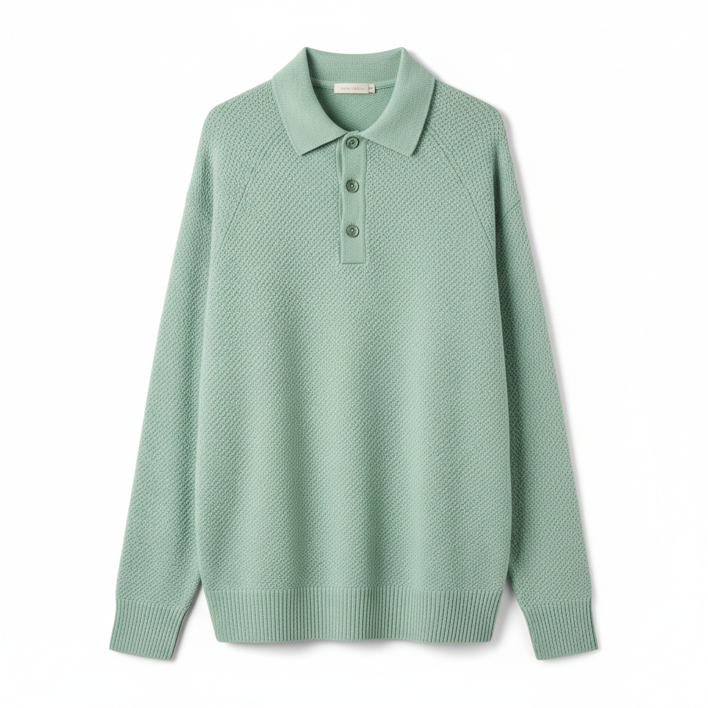 Relaxed Polo Sweater in Pistachio Green – Hero
