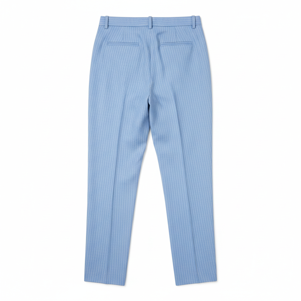 Pinstripe Relaxed Trousers – Sky Blue – Back View
