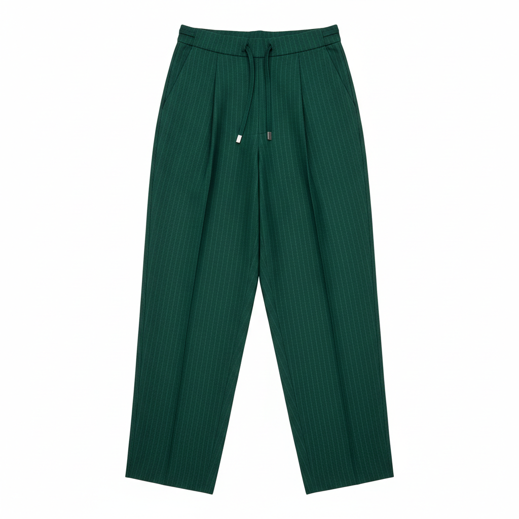 Pinstripe Relaxed Trousers – Forest Emerald – Hero