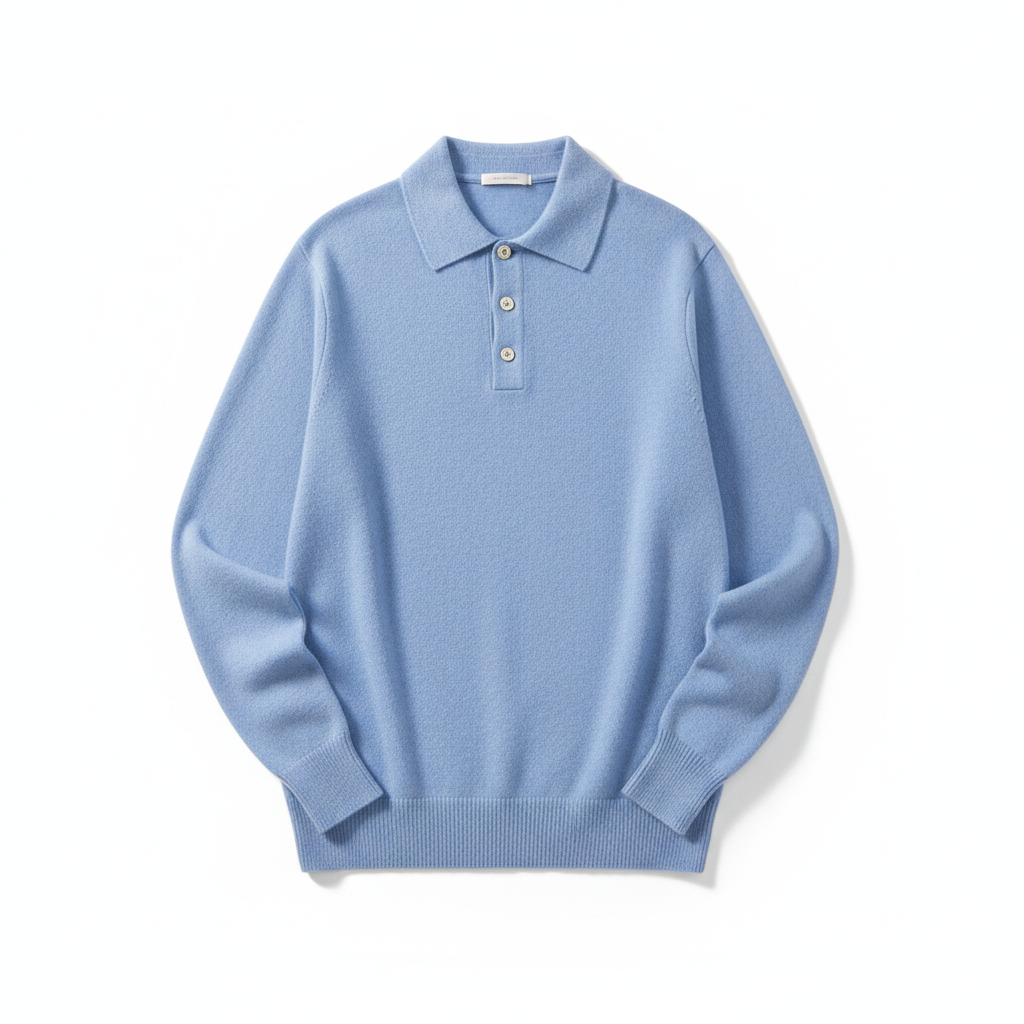 Relaxed Polo Sweater in Sky Blue – Hero