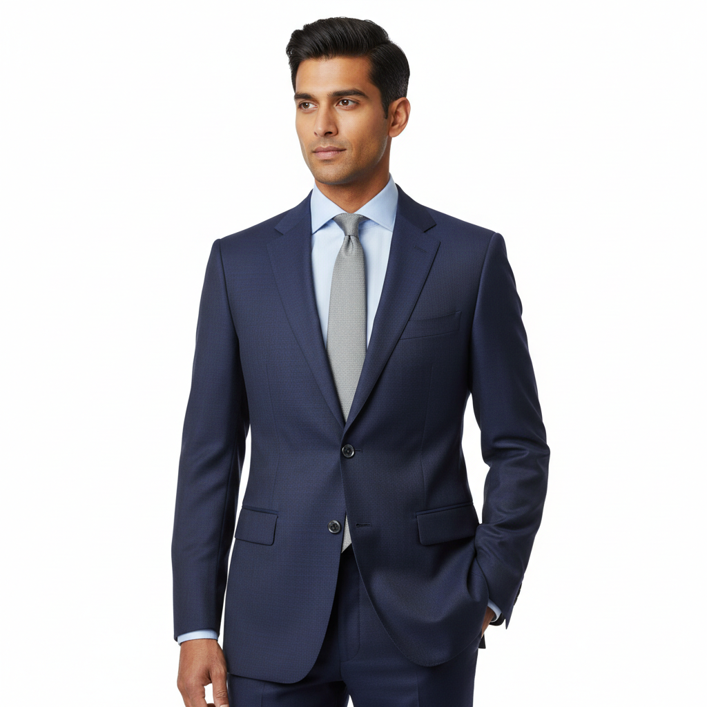 Executive Single-Breasted Blazer – Midnight Navy – Model
