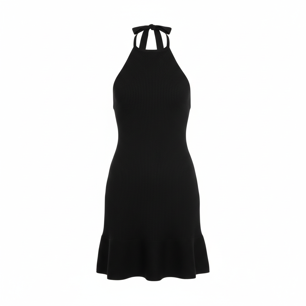 Knit Halter Mini Dress in Jet Black – Hero