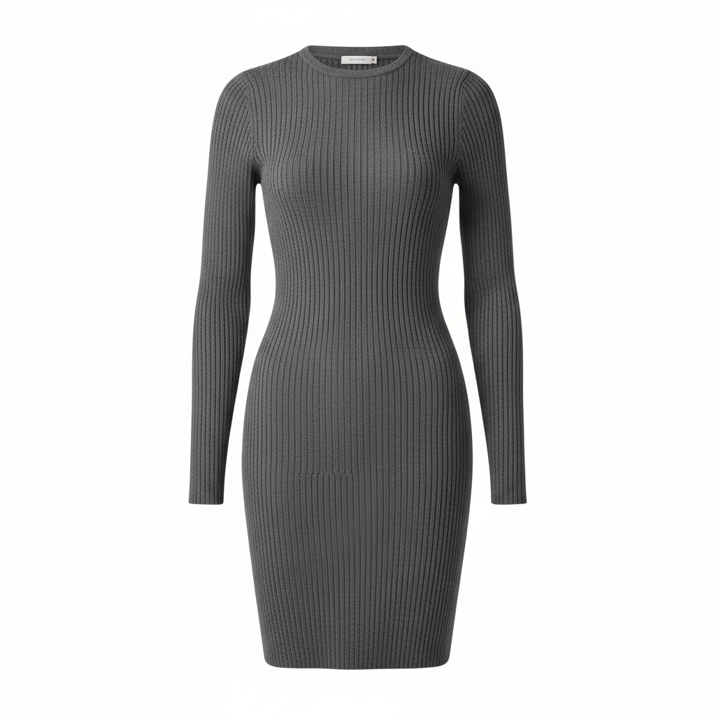 Ribbed Knit Dress in Charcoal Grey – Hero