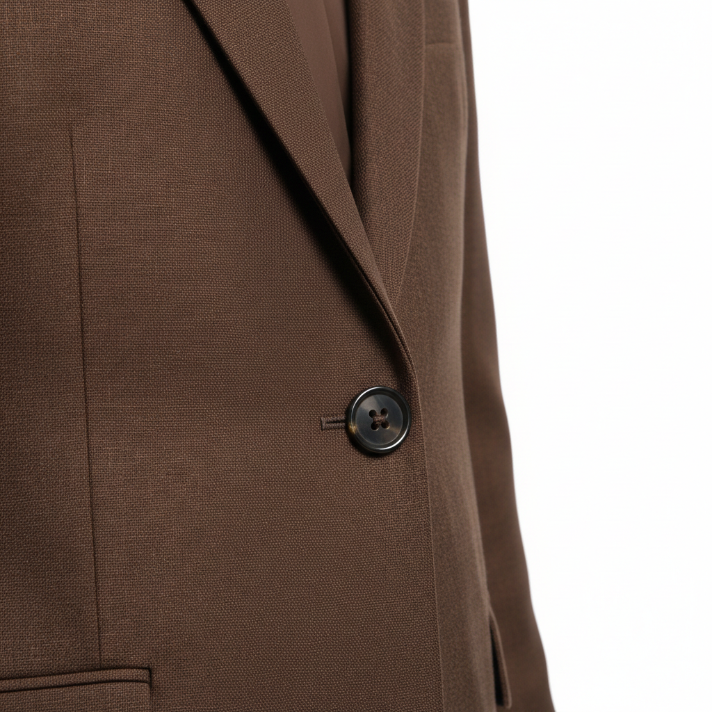 Executive Single-Breasted Blazer – Walnut Brown – Fabric Detail