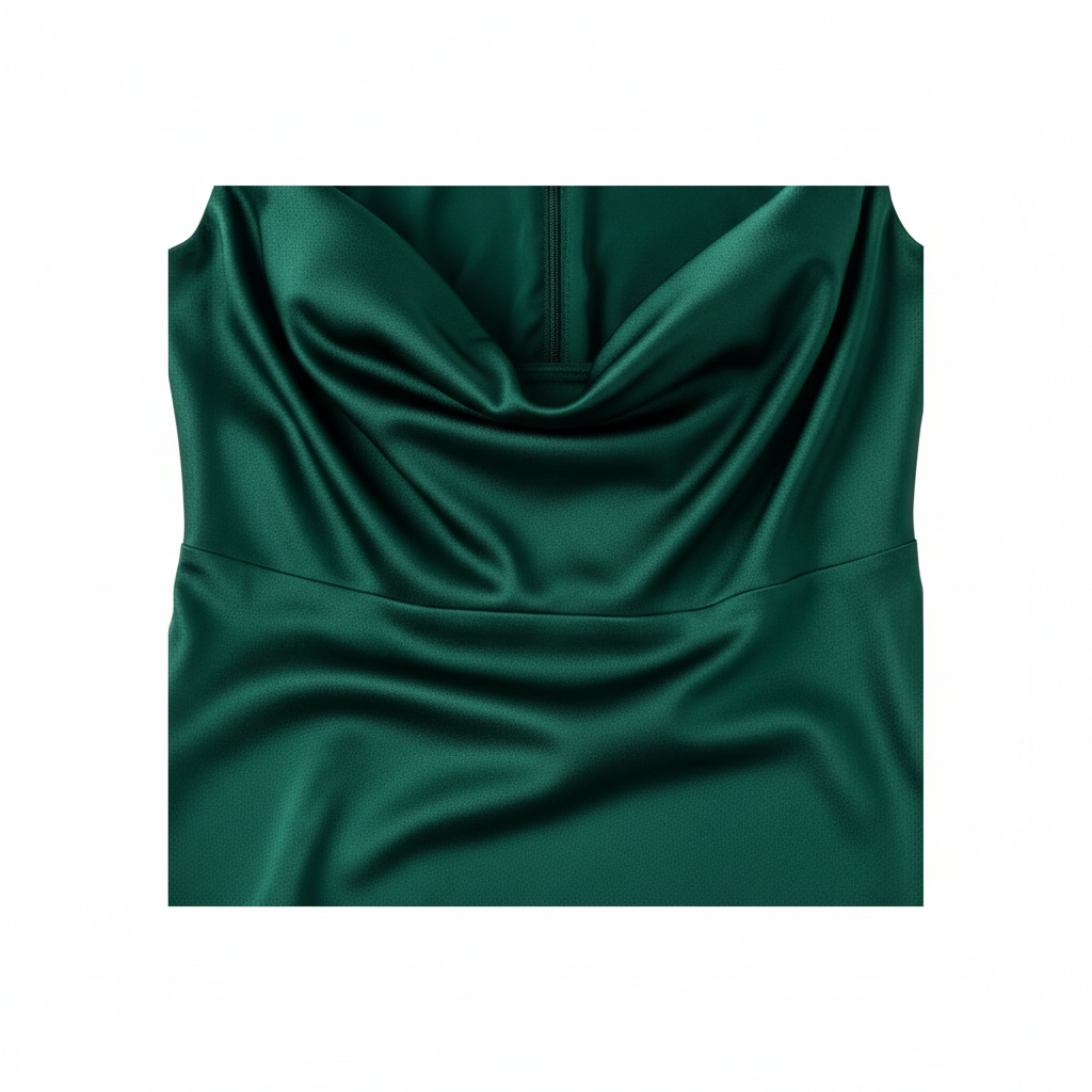 Satin Cowl Neck Midi Dress in Emerald Forest – Fabric Detail