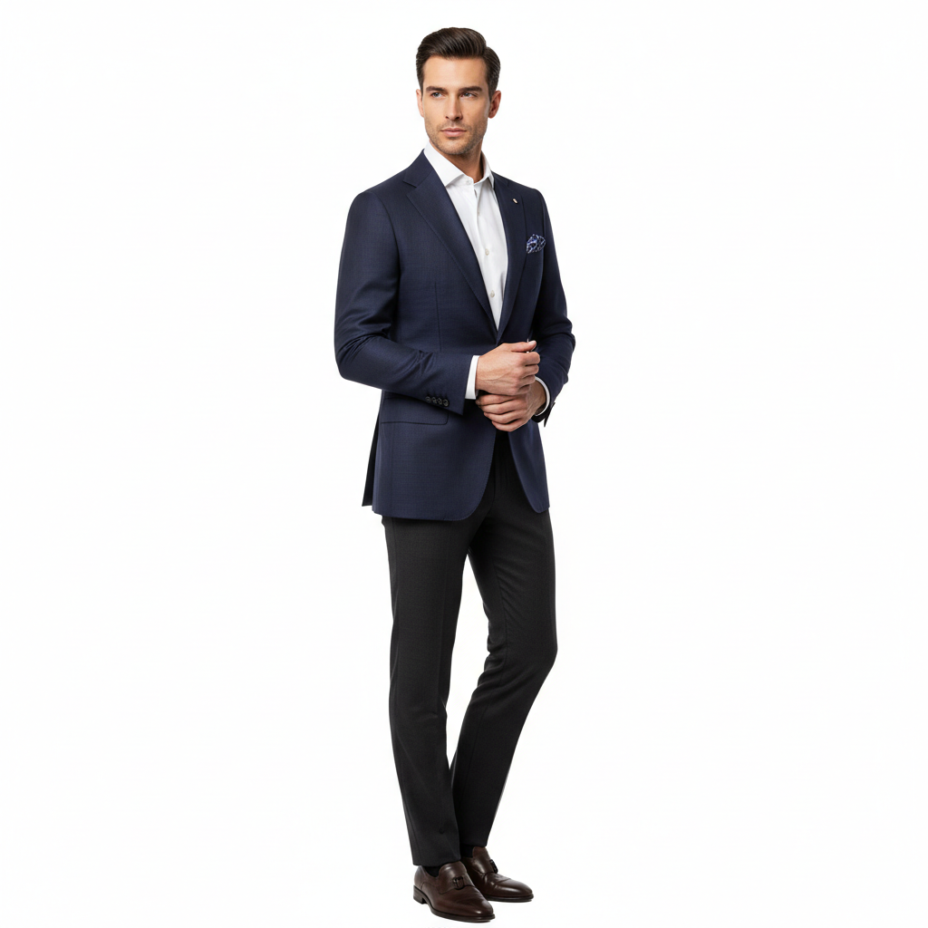 Executive Single-Breasted Blazer – Midnight Navy – Model