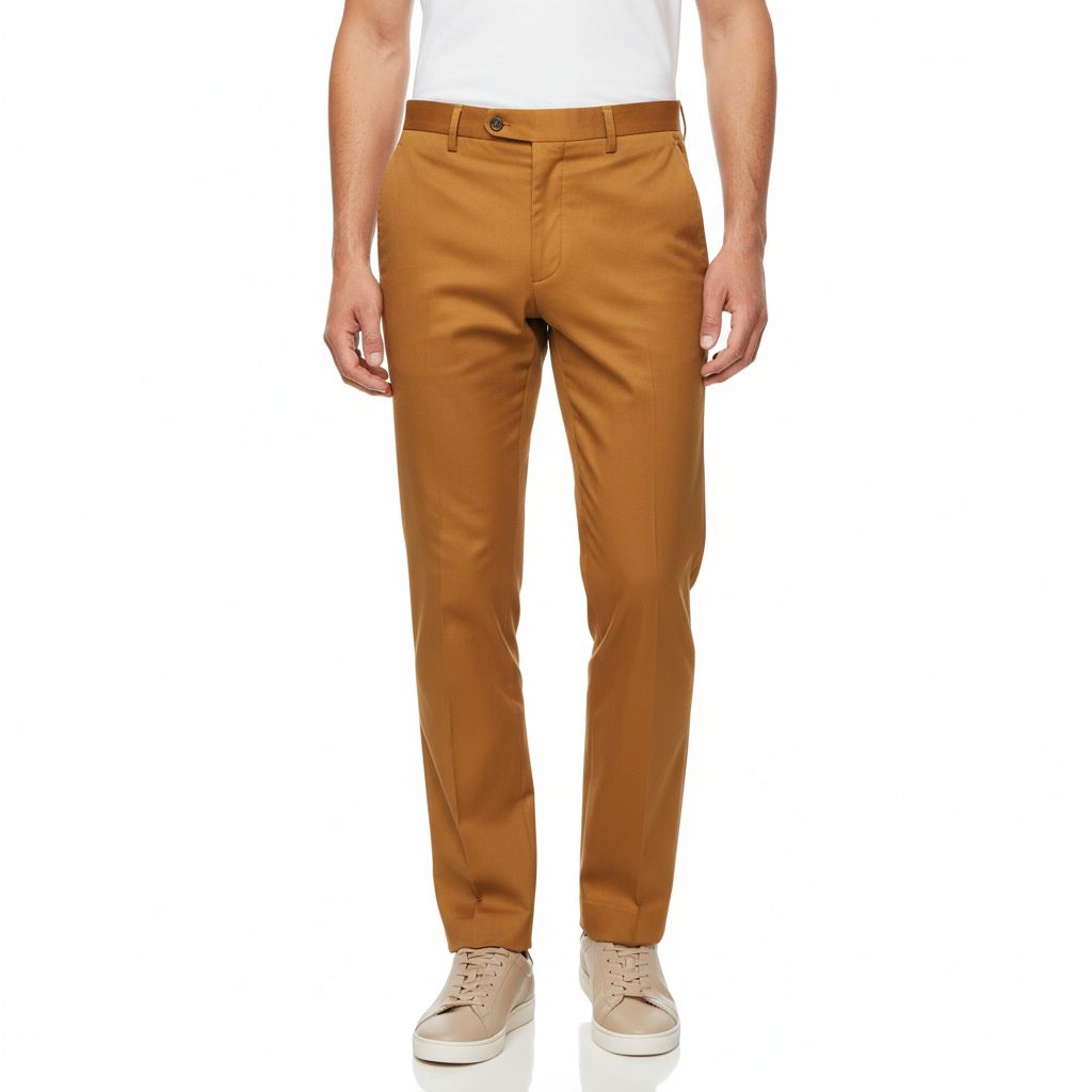 Tailored Casual Trousers in Amber Gold – Model Shot