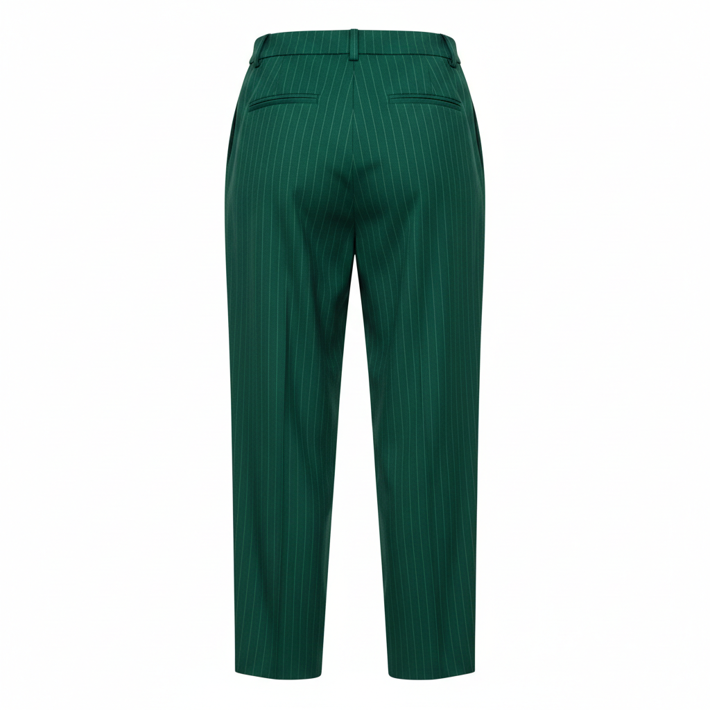 Pinstripe Relaxed Trousers – Forest Emerald – Back View