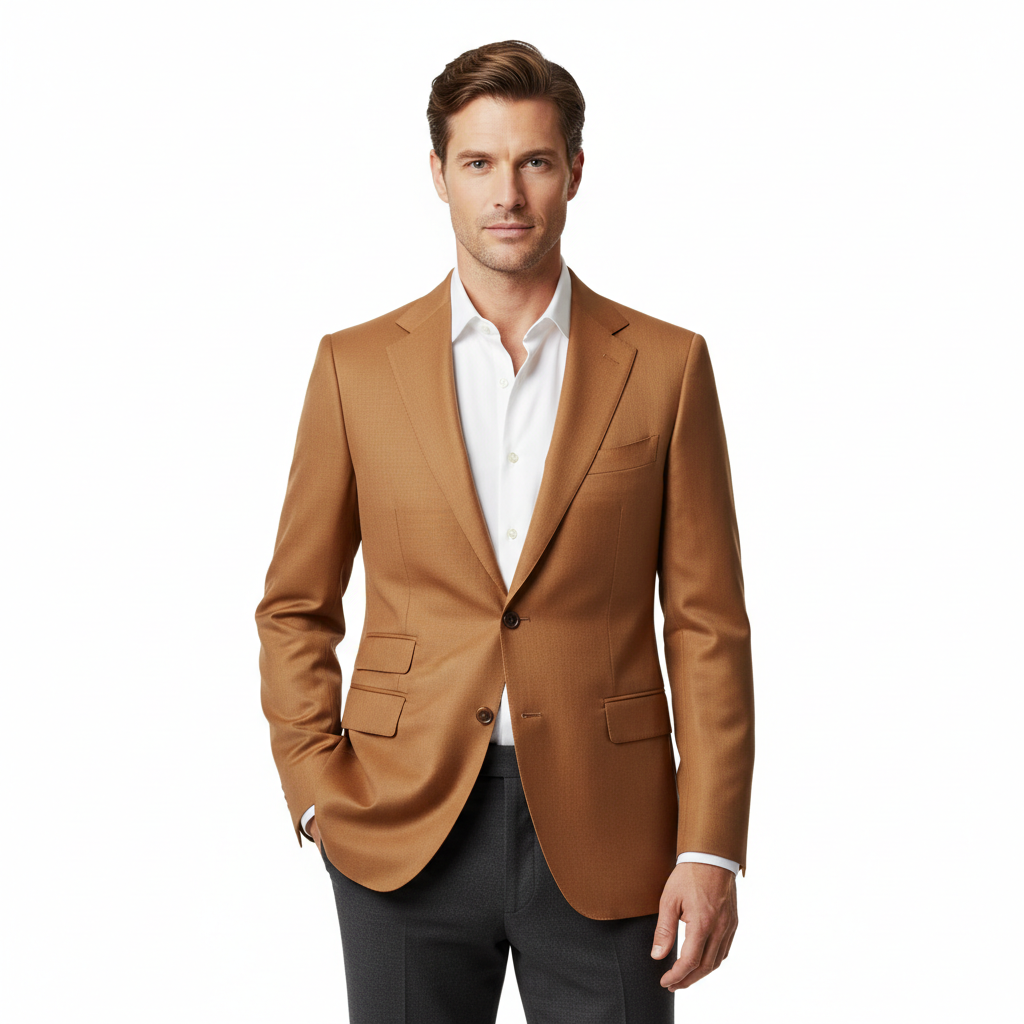 Executive Single-Breasted Blazer – Dusty Camel – Model