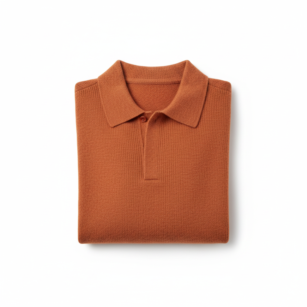 Relaxed Polo Sweater in Terracotta Rust – Hero