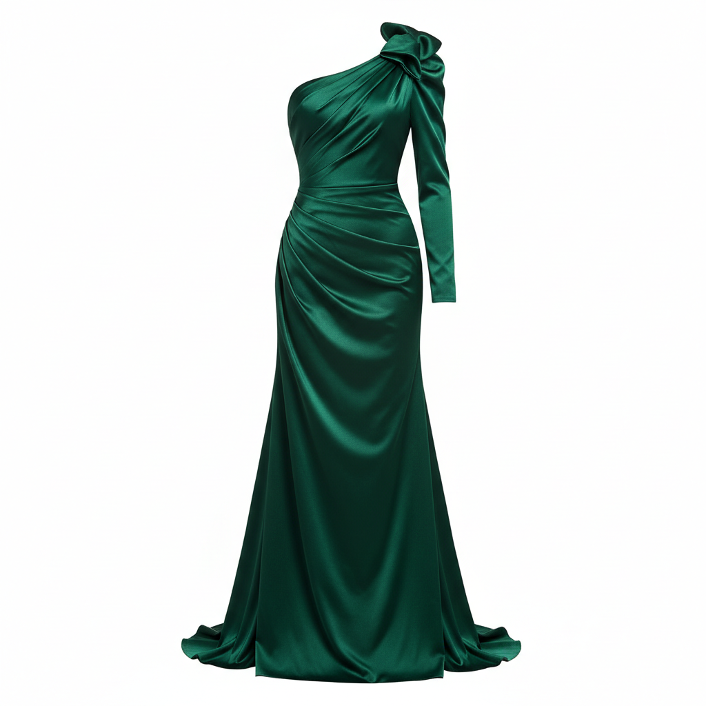 One Shoulder Evening Dress in Deep Emerald – Hero