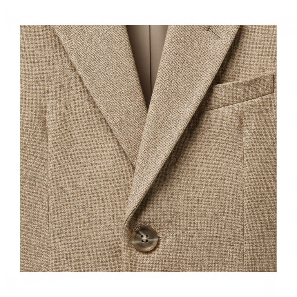 Modern Oversized Blazer – Sandstone Beige – Fabric Detail