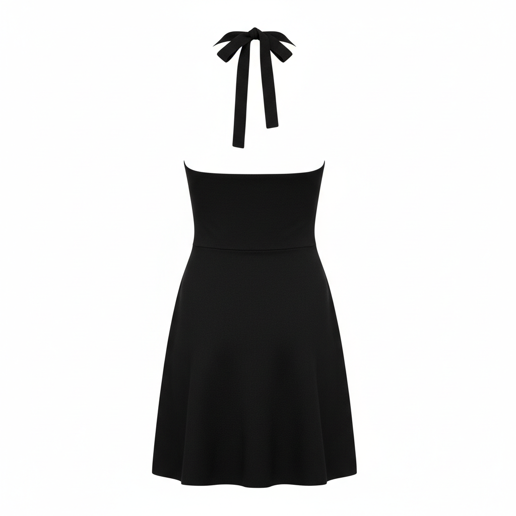 Knit Halter Mini Dress in Jet Black – Back View
