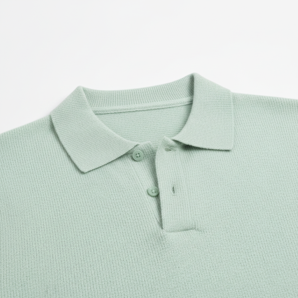 Relaxed Polo Sweater in Pistachio Green – Detail Close-Up