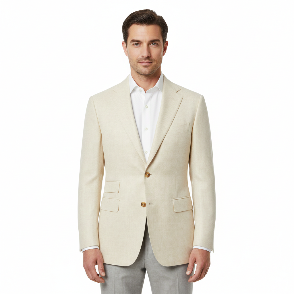 Heritage Button Blazer – Ivory Sand – Model