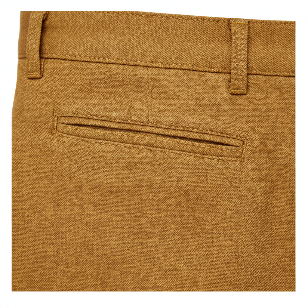 Tailored Casual Trousers in Amber Gold – Fabric Detail