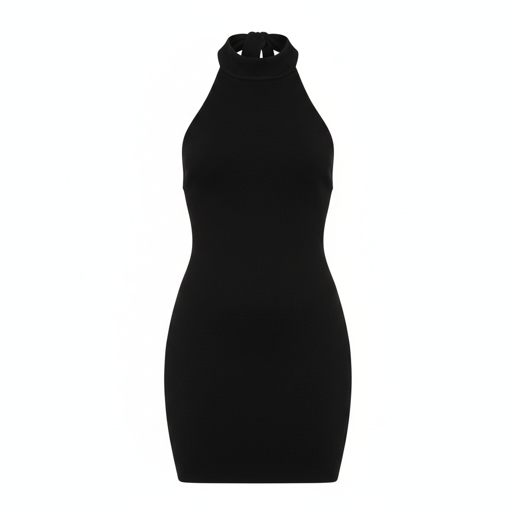 Knit Halter Mini Dress in Jet Black – Front View