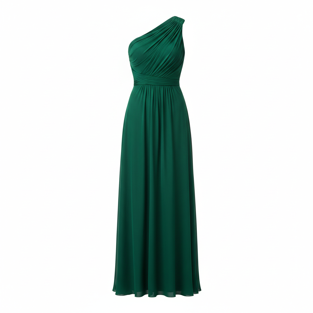 One Shoulder Evening Dress in Deep Emerald – Front View