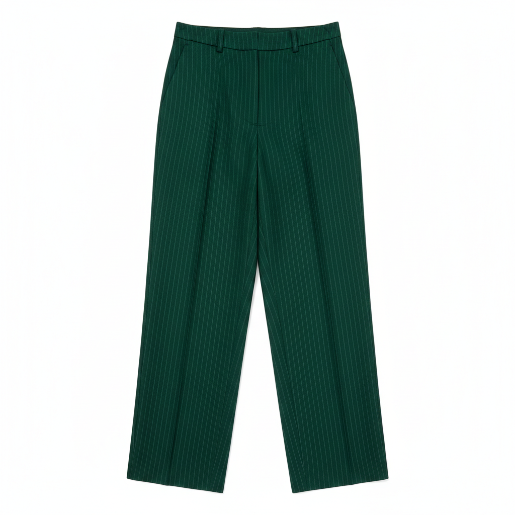 Pinstripe Relaxed Trousers – Forest Emerald – Front View