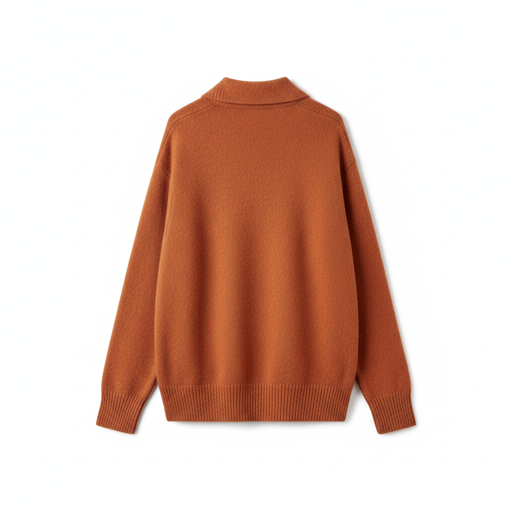 Relaxed Polo Sweater in Terracotta Rust – Back View