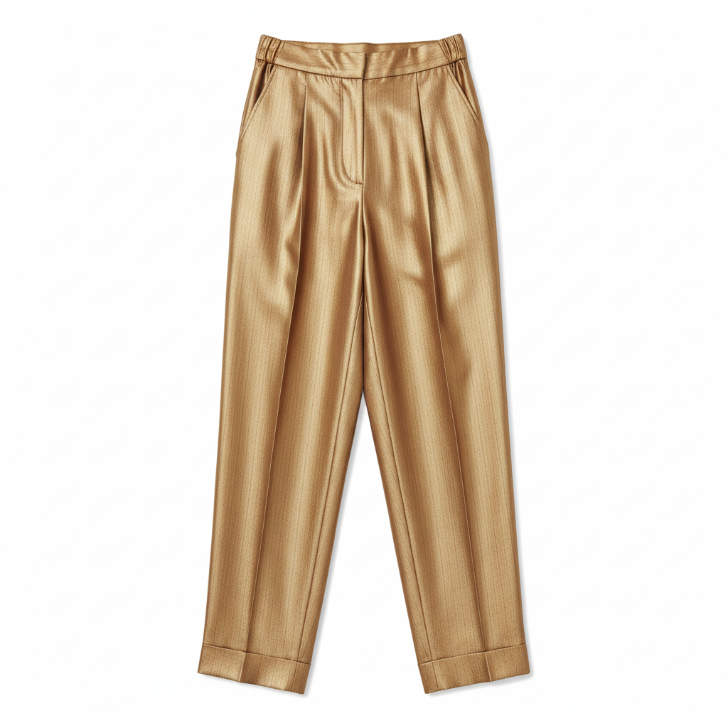 Pinstripe Relaxed Trousers – Champagne Gold – Hero