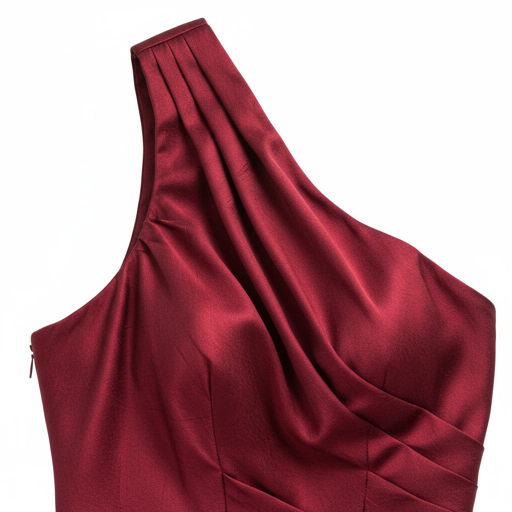 One Shoulder Evening Dress in Ruby Wine – Fabric Detail