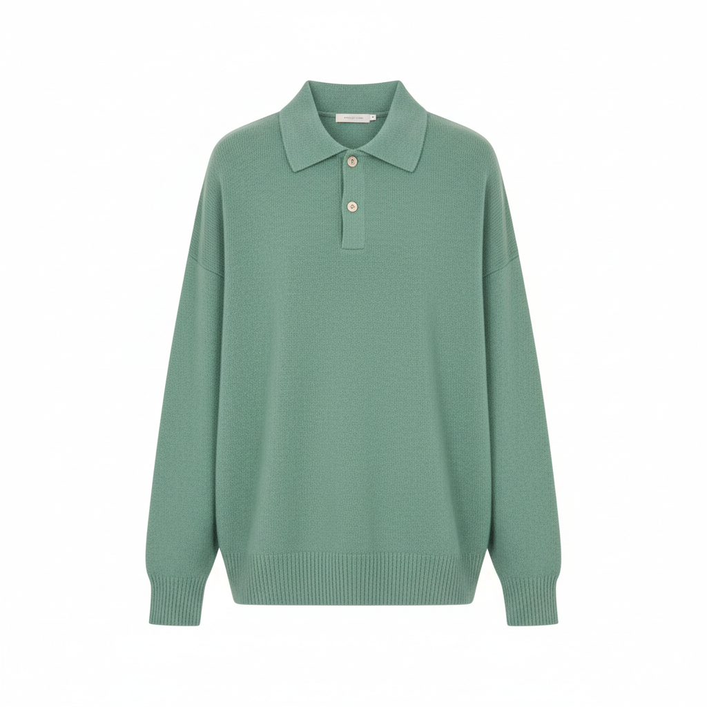 Relaxed Polo Sweater in Pistachio Green – Front View