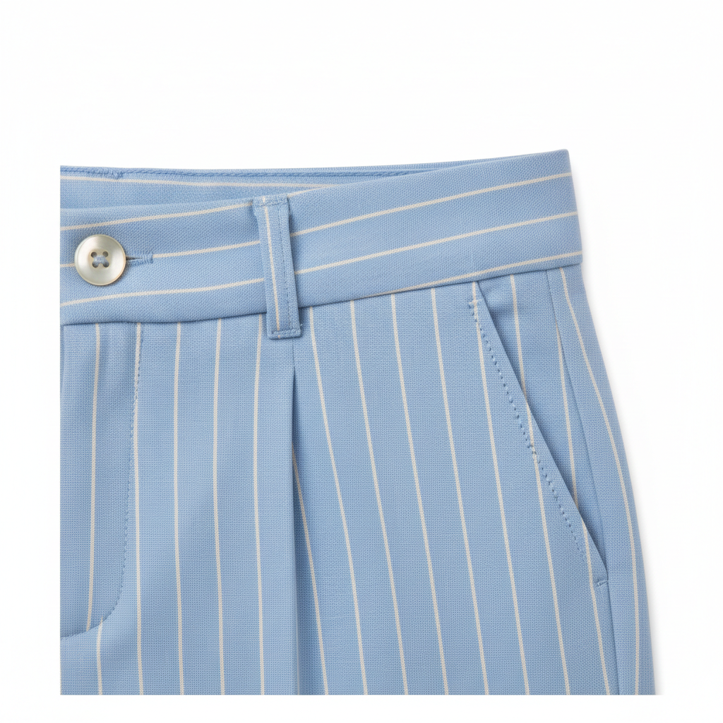 Pinstripe Relaxed Trousers – Sky Blue – Fabric Detail