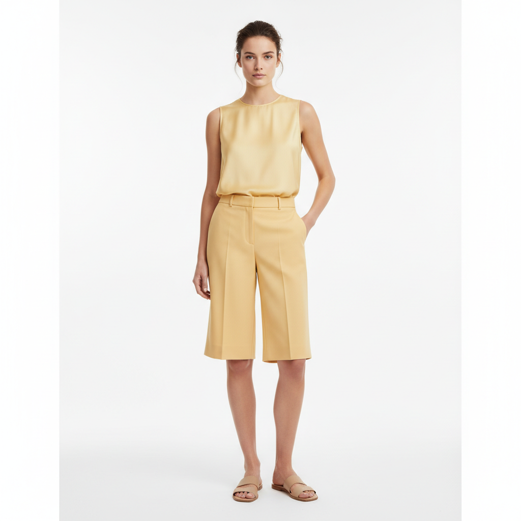 Bermuda Tailored Shorts in Butter Yellow – Model Shot