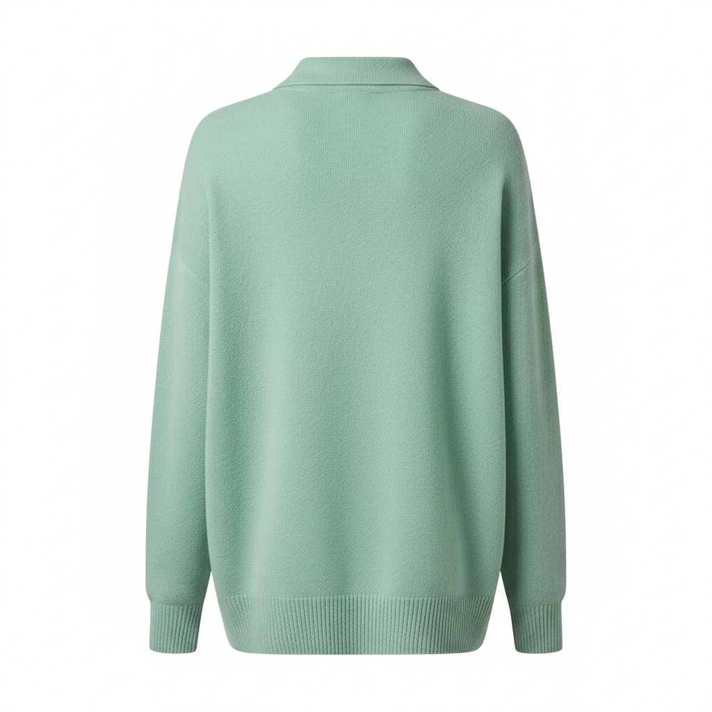 Relaxed Polo Sweater in Pistachio Green – Back View