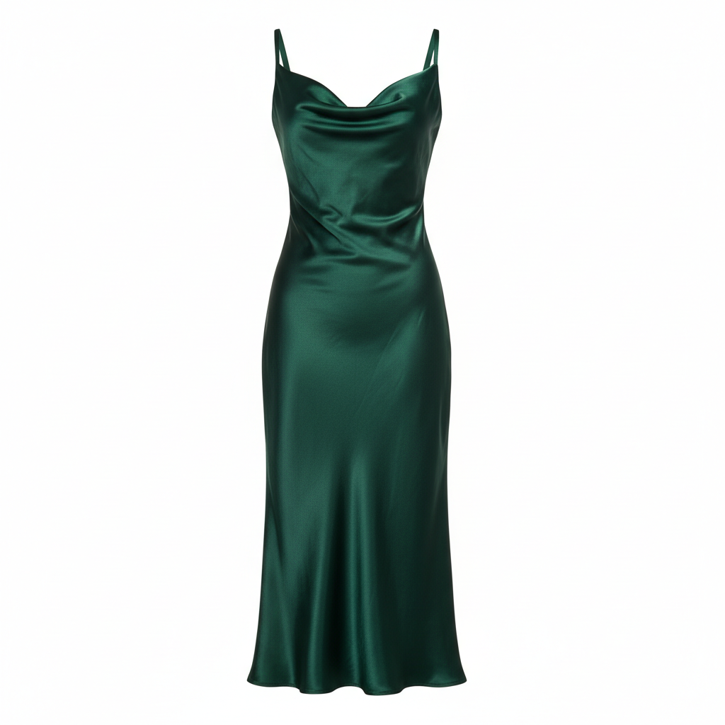 Satin Cowl Neck Midi Dress in Emerald Forest – Hero