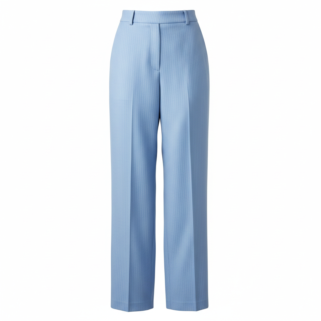 Pinstripe Relaxed Trousers – Sky Blue – Front View