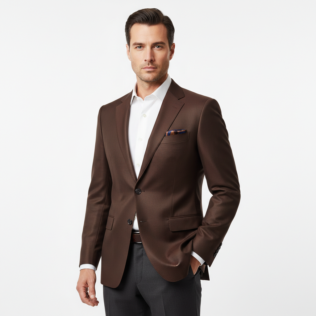 Executive Single-Breasted Blazer – Walnut Brown – Model