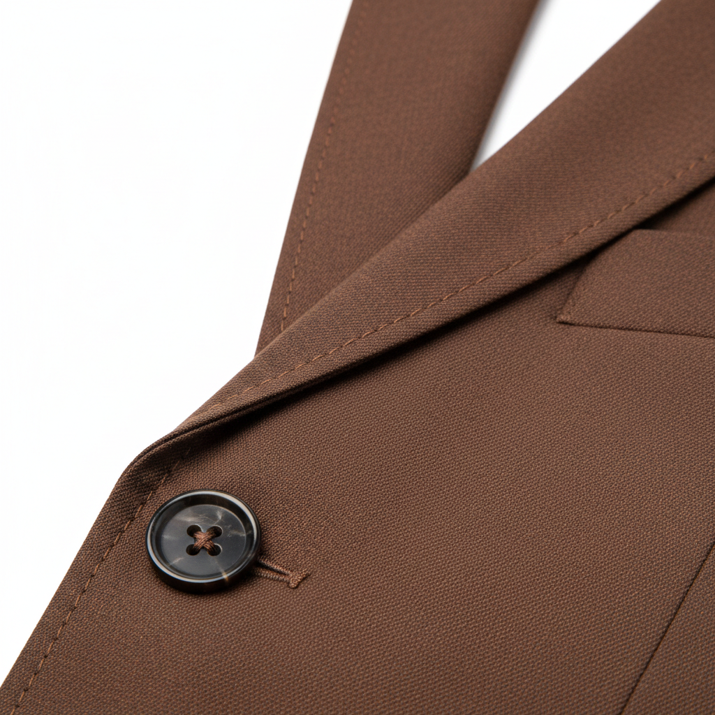 Executive Single-Breasted Blazer – Walnut Brown – Fabric Detail