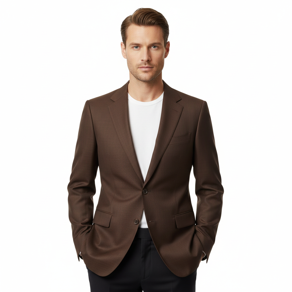 Executive Single-Breasted Blazer – Walnut Brown – Model