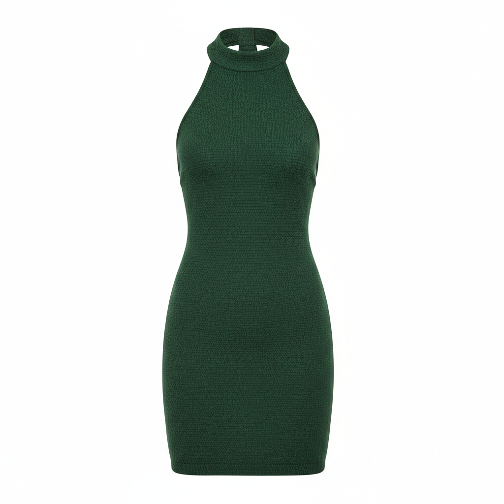 Knit Halter Mini Dress in Forest Pine – Front View