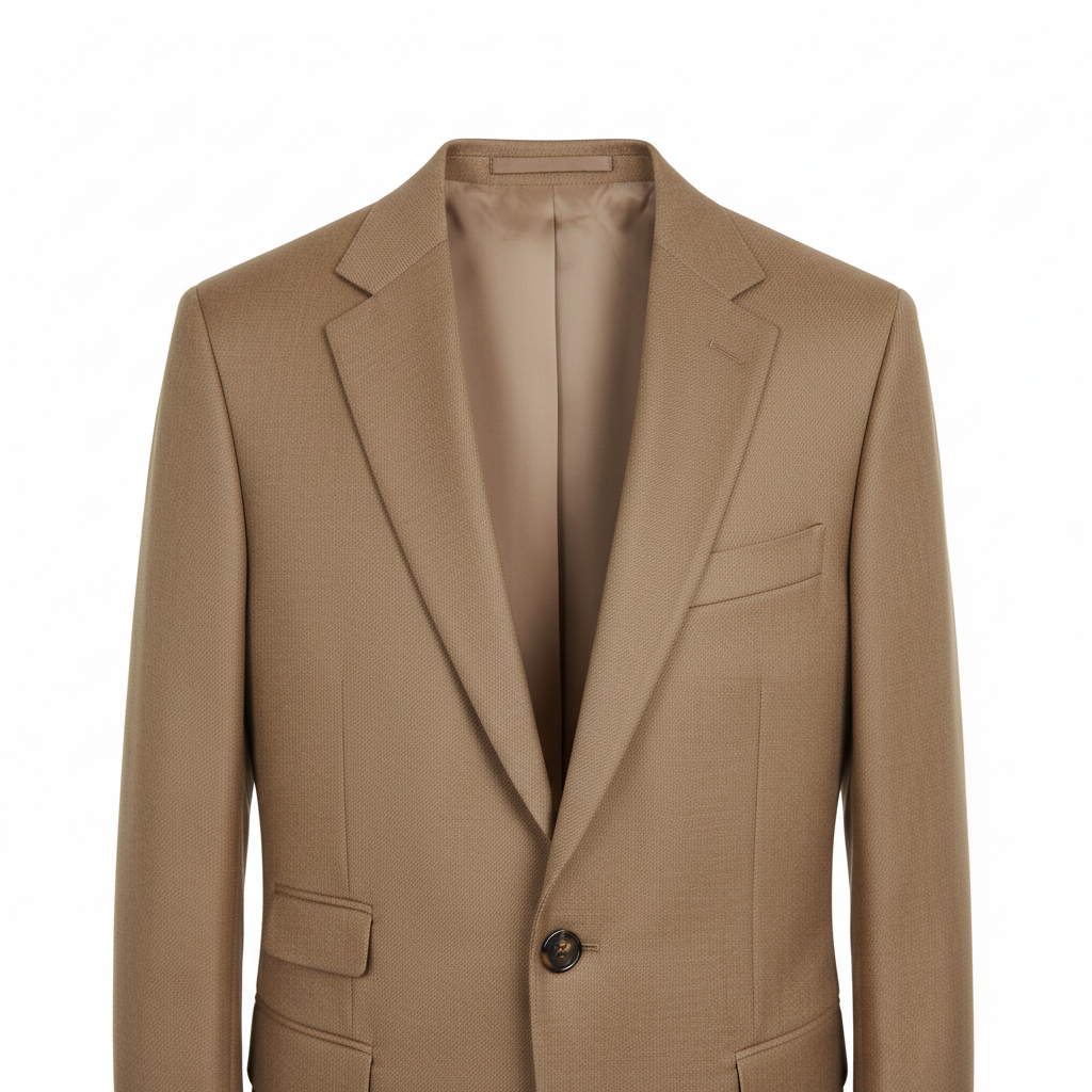 Executive Single-Breasted Blazer – Dusty Camel – Fabric Detail
