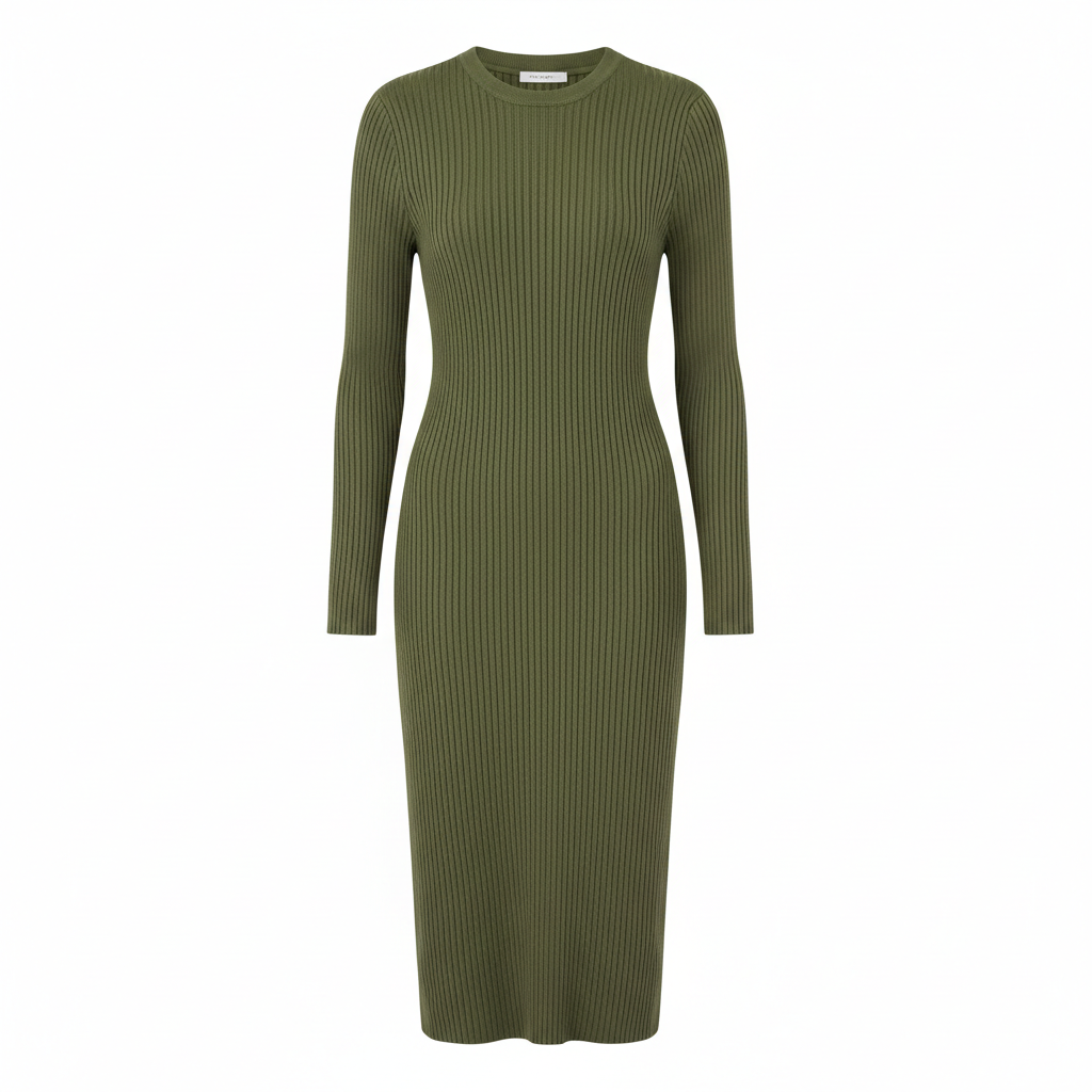 Ribbed Knit Dress in Olive Moss – Hero