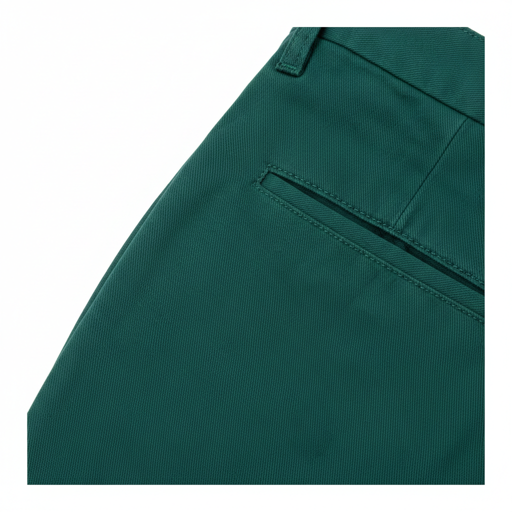 Tailored Casual Trousers in Emerald Green – Fabric Detail