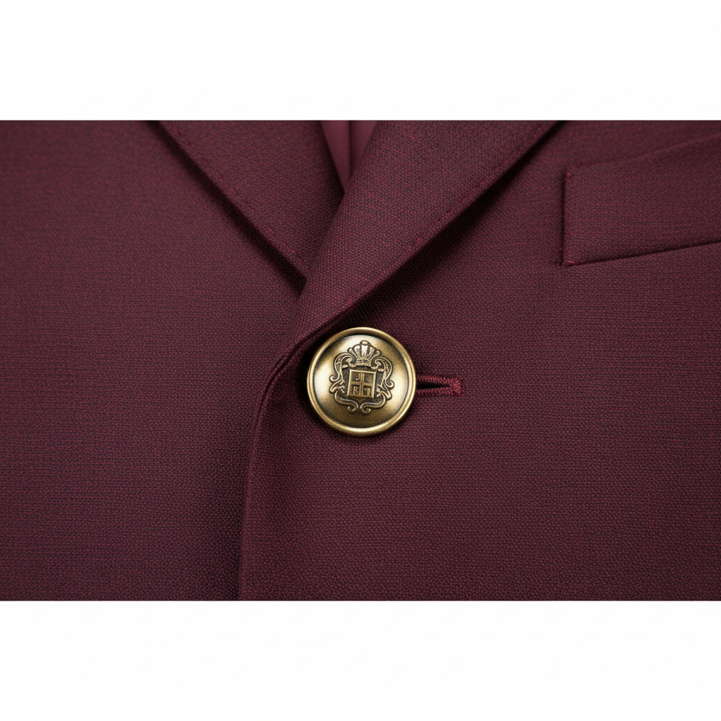 Heritage Button Blazer – Burgundy Wine – Fabric Detail