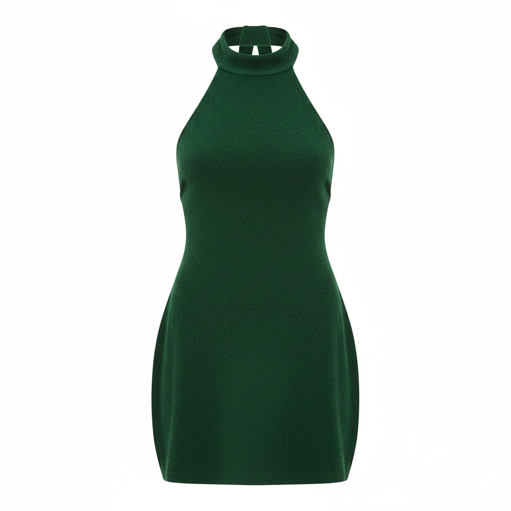Knit Halter Mini Dress in Forest Pine – Hero