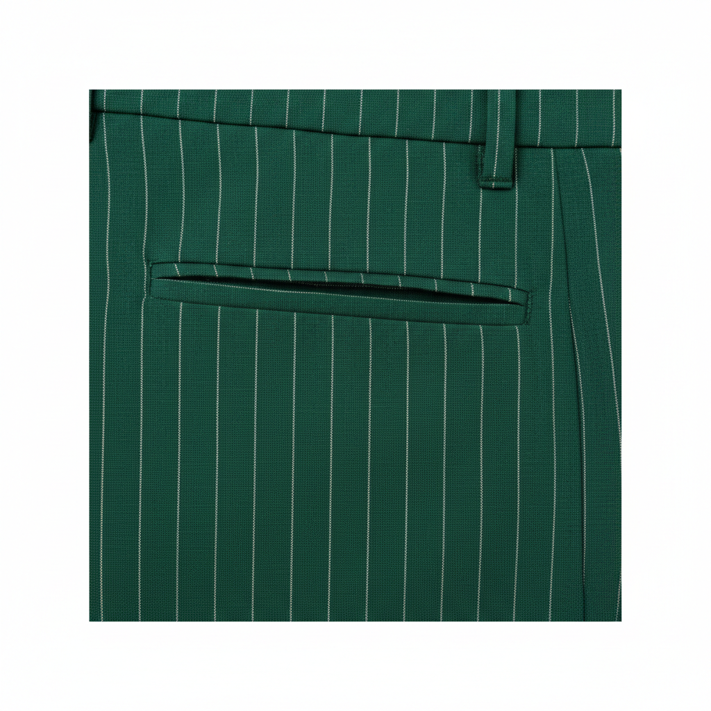 Pinstripe Relaxed Trousers – Forest Emerald – Fabric Detail