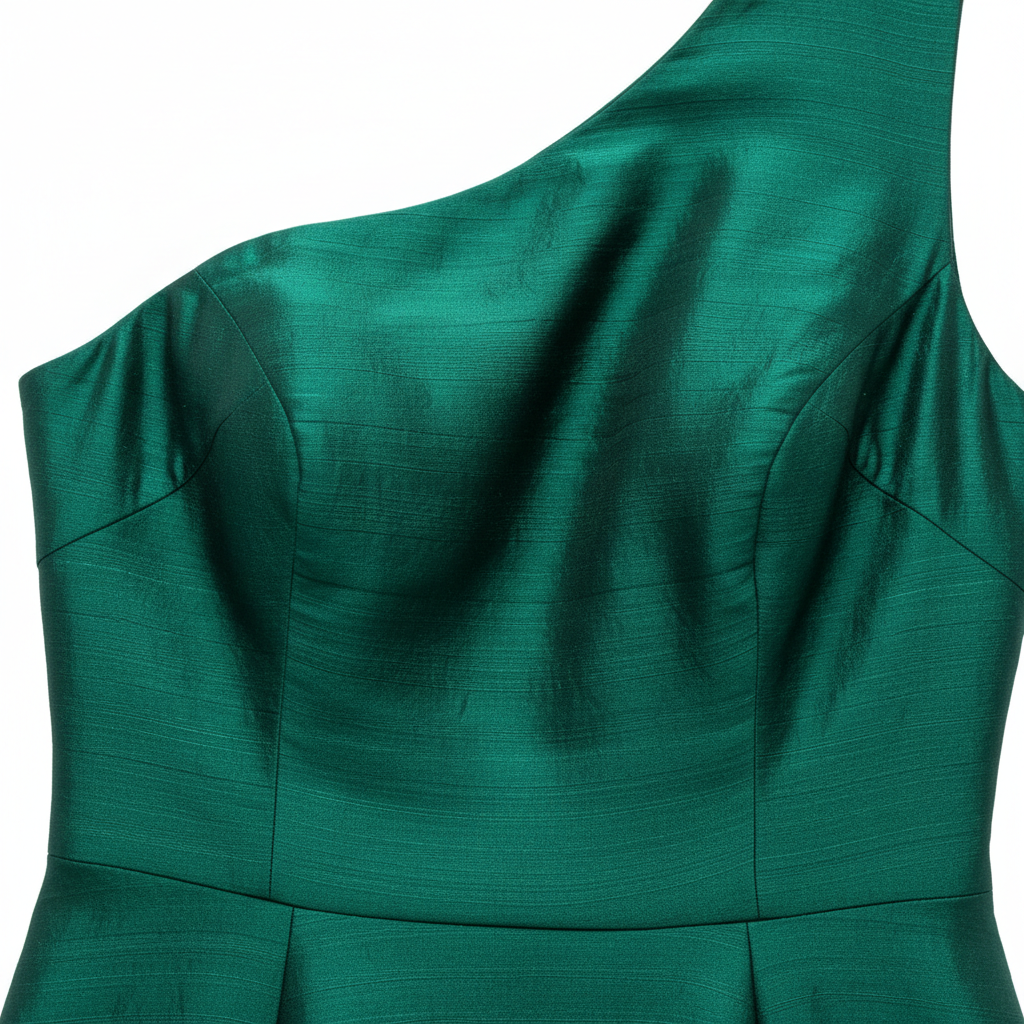 One Shoulder Evening Dress in Deep Emerald – Fabric Detail