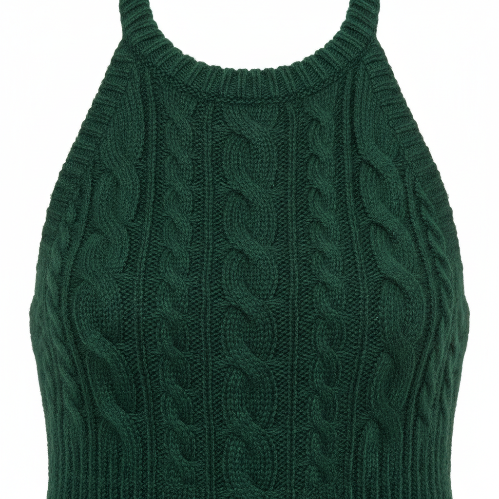 Knit Halter Mini Dress in Forest Pine – Knit Texture Detail