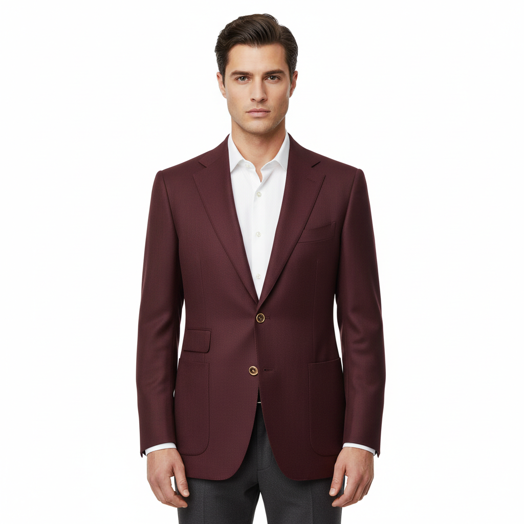 Heritage Button Blazer – Burgundy Wine – Model