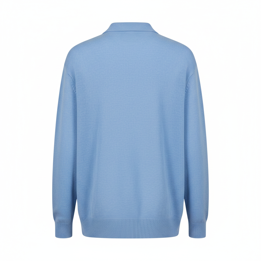 Relaxed Polo Sweater in Sky Blue – Back View