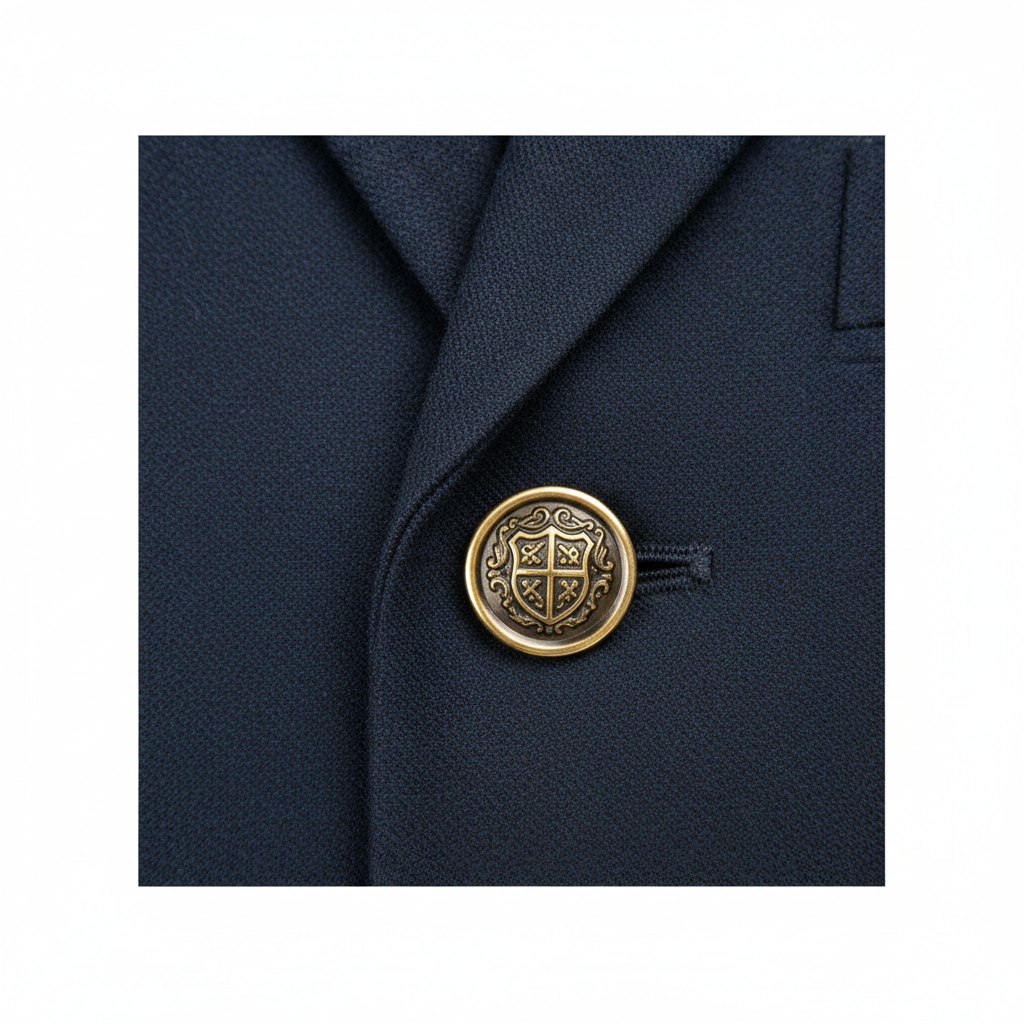 Heritage Button Blazer – Deep Navy – Fabric Detail