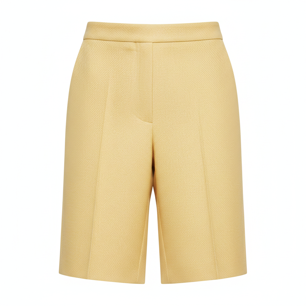 Bermuda Tailored Shorts in Butter Yellow – Detail Close-Up