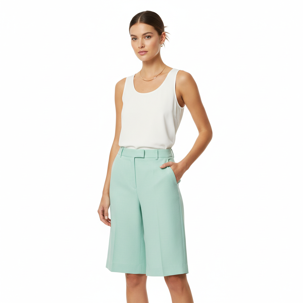 Bermuda Tailored Shorts in Ocean Mint – Model Shot